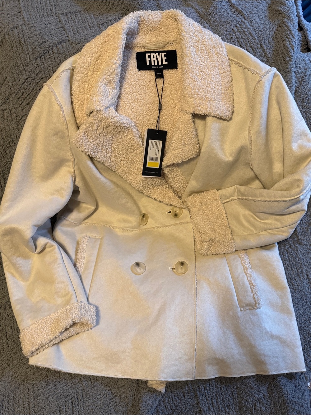 FRYE Cream Sherpa-Trim Double-Breasted Jacket